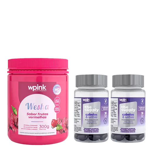 Kit Wpink Wesha chá verde e hibisco + 2 cabelos e unhas