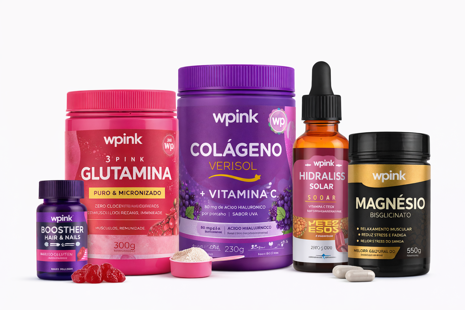 Kit Wpink Beauty: Colágeno + Glutamina + Magnésio + Booster