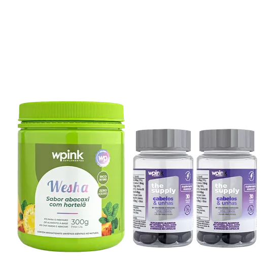 Kit Wpink Wesha chá verde e abacaxi + 2 cabelos e unhas